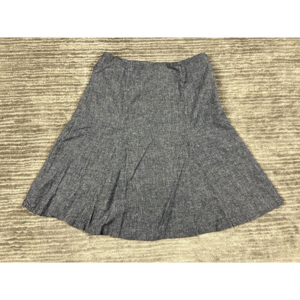 Dalia Collection Skirt Womens 8 Blue Linen Blend A-Line Knee Length